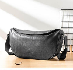 Black Cool Leather Mens 12 inches Side Bag Messenger Bags Casual Bicycle Bags for Men - imessengerbags