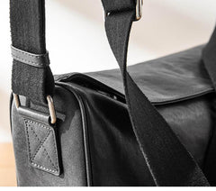 Black Cool Leather Mens 12 inches Side Bag Messenger Bags Casual Bicycle Bags for Men - imessengerbags