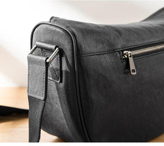 Black Cool Leather Mens 12 inches Side Bag Messenger Bags Casual Bicycle Bags for Men