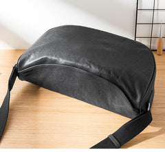 Black Cool Leather Mens 12 inches Side Bag Messenger Bags Casual Bicycle Bags for Men - imessengerbags