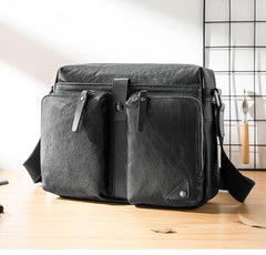 Black Cool Leather Mens 13 inches Side Bag Messenger Bags Black Courier Bags Postman Bag for Men - imessengerbags