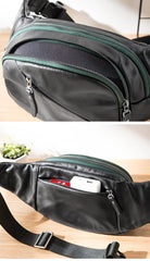 Cool Black Leather Mens Chest Bag Waist Bag Sling Bags Black Fanny Pack for Men