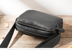 Black Cool Leather Mens Courier Bag Postman Bag Black Messenger Bags Side Bag for Men - imessengerbags