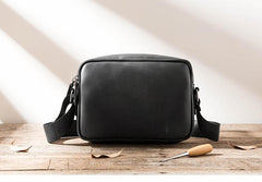 Black Cool Leather Mens Courier Bag Postman Bag Black Messenger Bags Side Bag for Men - imessengerbags