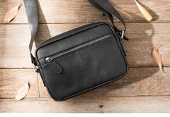 Black Cool Leather Mens Courier Bag Postman Bag Black Messenger Bags Side Bag for Men - imessengerbags