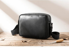 Black Cool Leather Mens Courier Bag Postman Bag Black Messenger Bags Side Bag for Men - imessengerbags