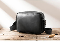Black Cool Leather Mens Courier Bag Postman Bag Black Messenger Bags Side Bag for Men