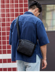 Black Cool Leather Mens Side Bag Postman Bag Small Black Messenger Bags Courier Bag for Men - imessengerbags