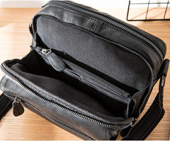 Black Cool Leather Mens Side Bag Postman Bag Small Black Messenger Bags Courier Bag for Men