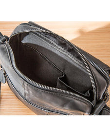 Black Cool Leather Mens Side Bag Postman Bag Small Black Messenger Bags Courier Bag for Men - imessengerbags