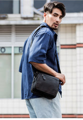 Black Cool Leather Mens Side Bag Postman Bag Small Black Messenger Bags Courier Bag for Men - imessengerbags