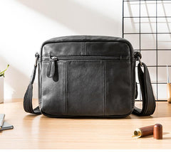 Black Cool Leather Mens Side Bag Postman Bag Small Black Messenger Bags Courier Bag for Men - imessengerbags