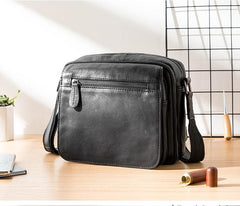 Black Cool Leather Mens Side Bag Postman Bag Small Black Messenger Bags Courier Bag for Men - imessengerbags