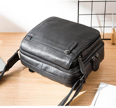 Black Cool Leather Mens Side Bag Postman Bag Small Black Messenger Bags Courier Bag for Men - imessengerbags