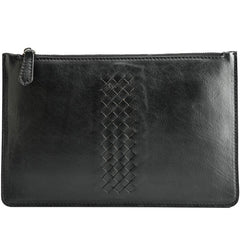 Black Cool Leather Mens Wristlet Bag Long Zipper Clutch Wallet Long Wallet Envelope Bag for Men - imessengerbags