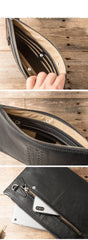 Black Cool Leather Mens Wristlet Bag Long Zipper Clutch Wallet Long Wallet Envelope Bag for Men - imessengerbags