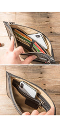 Black Cool Leather Mens Wristlet Bag Long Zipper Clutch Wallet Long Wallet Envelope Bag for Men - imessengerbags