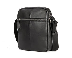 Black Cool Leather Mens Vertical Mini Courier Bag Postman Bag Black Messenger Bags Side Bag for Men - imessengerbags