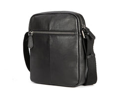 Black Cool Leather Mens Vertical Mini Courier Bag Postman Bag Black Messenger Bags Side Bag for Men