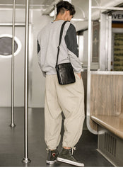 Black Cool Leather Mens Vertical Mini Courier Bag Postman Bag Black Messenger Bags Side Bag for Men