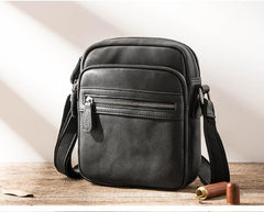 Black Cool Leather Mens 8 inches Vertical Side Bag Messenger Bags Brown Casual Bicycle Bags for Men - imessengerbags