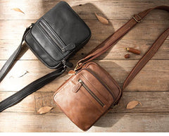 Black Cool Leather Mens 8 inches Vertical Side Bag Messenger Bags Brown Casual Bicycle Bags for Men - imessengerbags