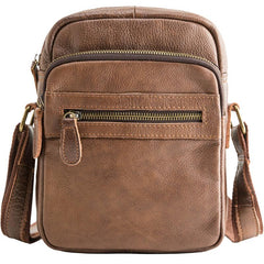 Black Cool Leather Mens 8 inches Vertical Side Bag Messenger Bags Brown Casual Bicycle Bags for Men - imessengerbags