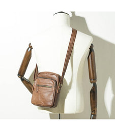 Black Cool Leather Mens 8 inches Vertical Side Bag Messenger Bags Brown Casual Bicycle Bags for Men - imessengerbags