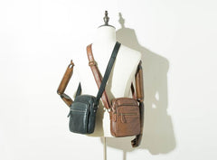 Black Cool Leather Mens 8 inches Vertical Side Bag Messenger Bags Brown Casual Bicycle Bags for Men - imessengerbags