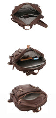 Coffee Cool Leather Mens School Backpack College Backpack 14'' Computer Backpack For Men - imessengerbags