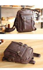 Coffee Cool Leather Mens School Backpack College Backpack 14'' Computer Backpack For Men - imessengerbags
