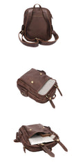 Coffee Cool Leather Mens School Backpack College Backpack 14'' Computer Backpack For Men - imessengerbags