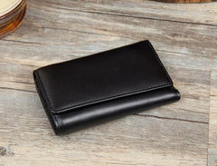 Black Cool Leather Mens Card Holder Trifold Key Wallet Key Holder For Men - imessengerbags