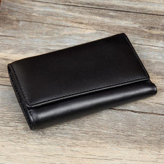Black Cool Leather Mens Card Holder Trifold Key Wallet Key Holder For Men - imessengerbags