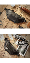 Black Cool Leather Mens Chest Bag Waist Bag Fanny Pack Hip Bag Bum Pack For Men - imessengerbags