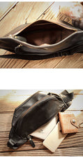 Black Cool Leather Mens Chest Bag Waist Bag Fanny Pack Hip Bag Bum Pack For Men - imessengerbags