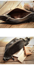 Black Cool Leather Mens Chest Bag Waist Bag Fanny Pack Hip Bag Bum Pack For Men