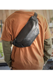 Black Cool Leather Mens Chest Bag Waist Bag Fanny Pack Hip Bag Bum Pack For Men - imessengerbags