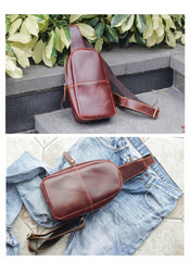 Brown Cool Leather Mens Sling Bag Chest Bag Brown Sling Pack For Men - imessengerbags