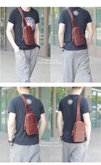 Brown Cool Leather Mens Sling Bag Chest Bag Brown Sling Pack For Men - imessengerbags