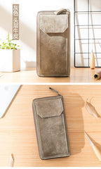 Black Cool Leather Mens Long Wallets Bifold Zipper Gray Long Wallet Card Wallet for Men - imessengerbags