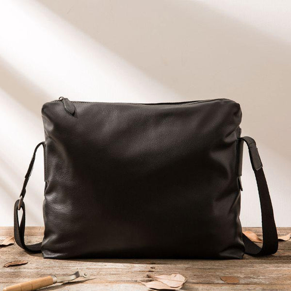 Black Cool Leather Mens Large Messenger Bags Shoulder Bags  for Men