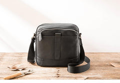 Black Cool Leather Mens Small Shoulder Bags Vertical Messenger Bags Square Phone Bag for Men - imessengerbags