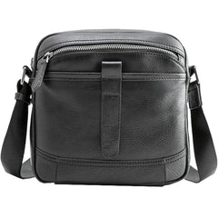 Black Cool Leather Mens Small Shoulder Bags Vertical Messenger Bags Square Phone Bag for Men - imessengerbags