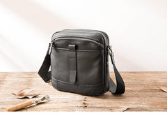 Black Cool Leather Mens Small Shoulder Bags Vertical Messenger Bags Square Phone Bag for Men