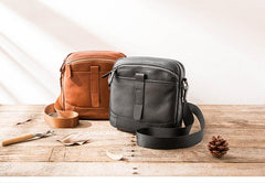 Black Cool Leather Mens Small Shoulder Bags Vertical Messenger Bags Square Phone Bag for Men - imessengerbags