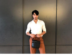 Black Cool Leather Mens Small Shoulder Bags Vertical Messenger Bags Square Phone Bag for Men - imessengerbags