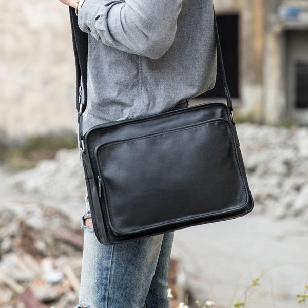 Black Cool Leather Mens Shoulder Bags Messenger Bags for Men - imessengerbags