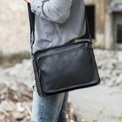 Black Cool Leather Mens Shoulder Bags Messenger Bags for Men