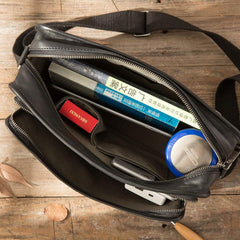 Black Cool Leather Mens Shoulder Bags Messenger Bags for Men - imessengerbags